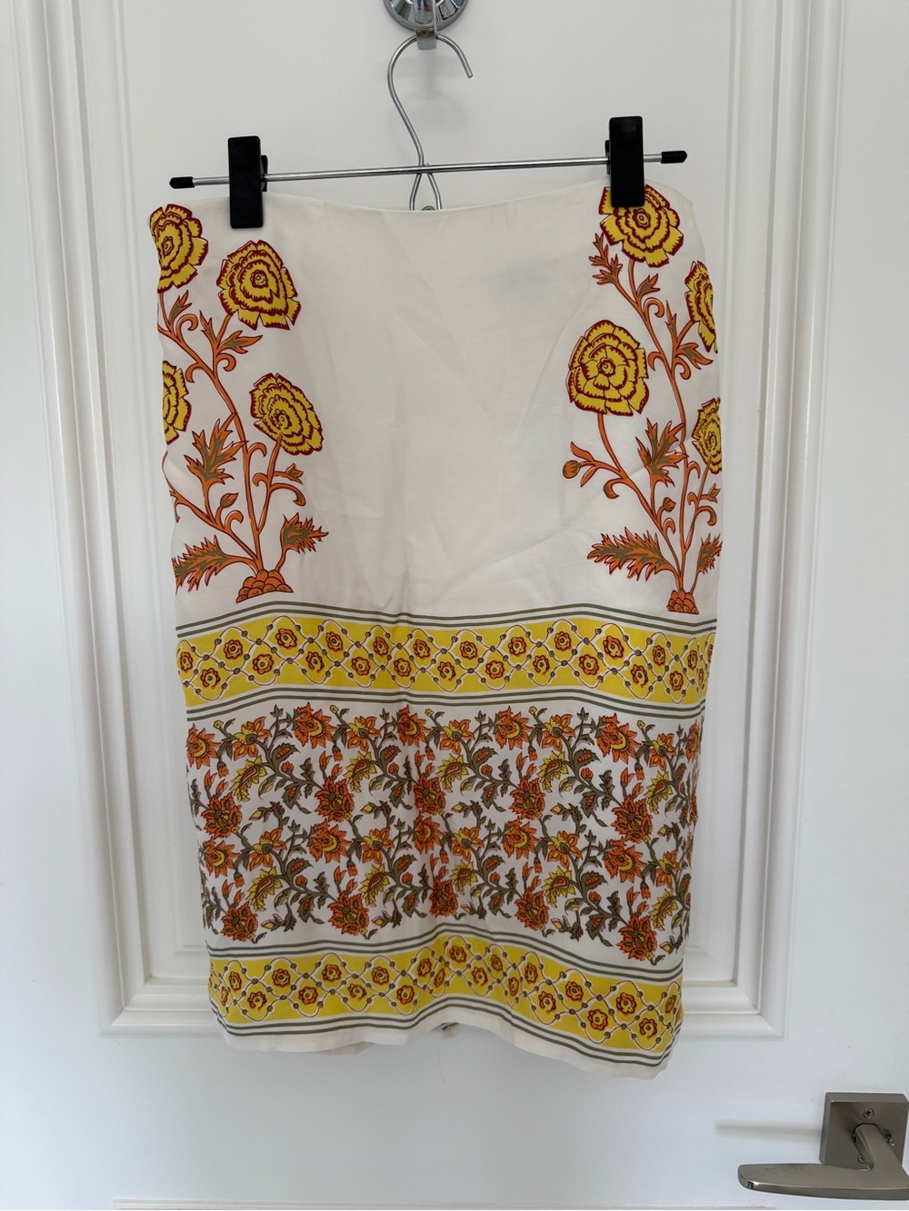 J. Crew Cream Pencil Skirt with Yellow and Orange Floral Print